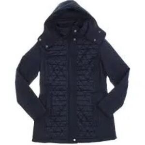Marc New York by Andrew Marc Womens Quilted Hooded Jacket (Navy Blue)